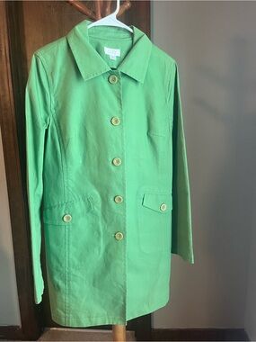 LOFT Lime Green Single-Breasted Cotton Trench Coat